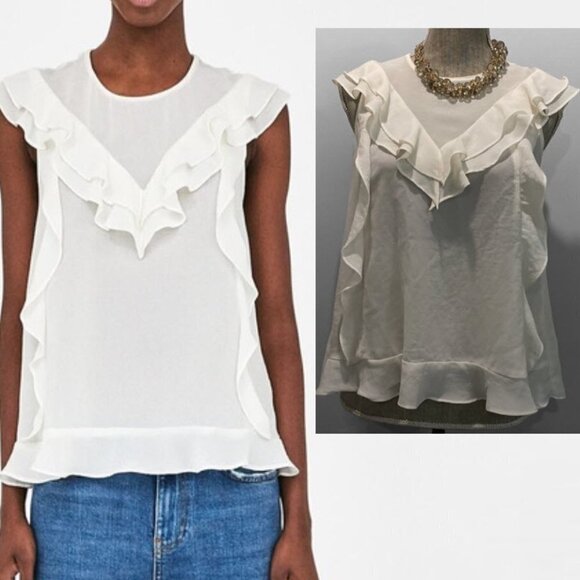 ZARA White Ruffle Sleeveless Blouse - Picture 1 of 13